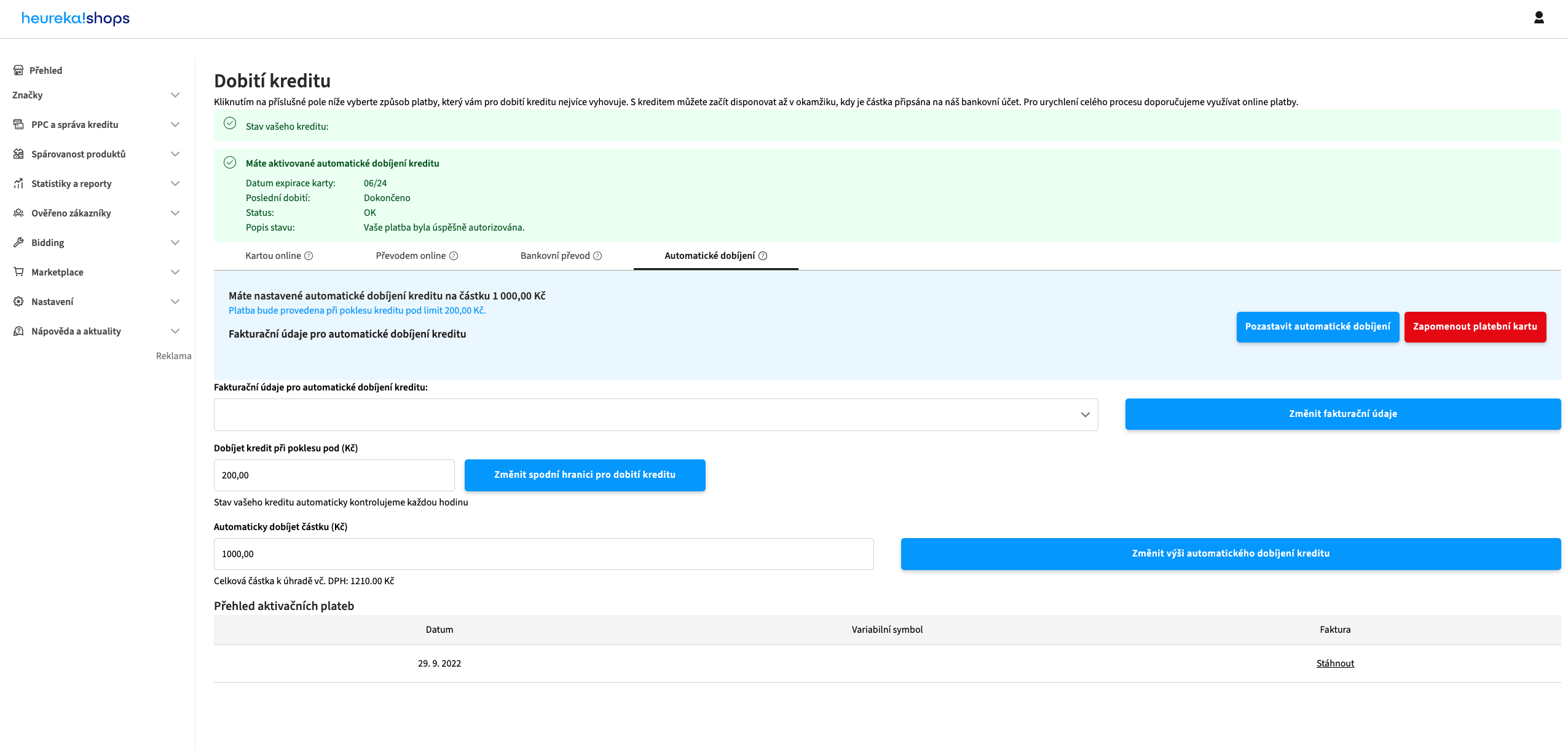 Nastaveny autopayment